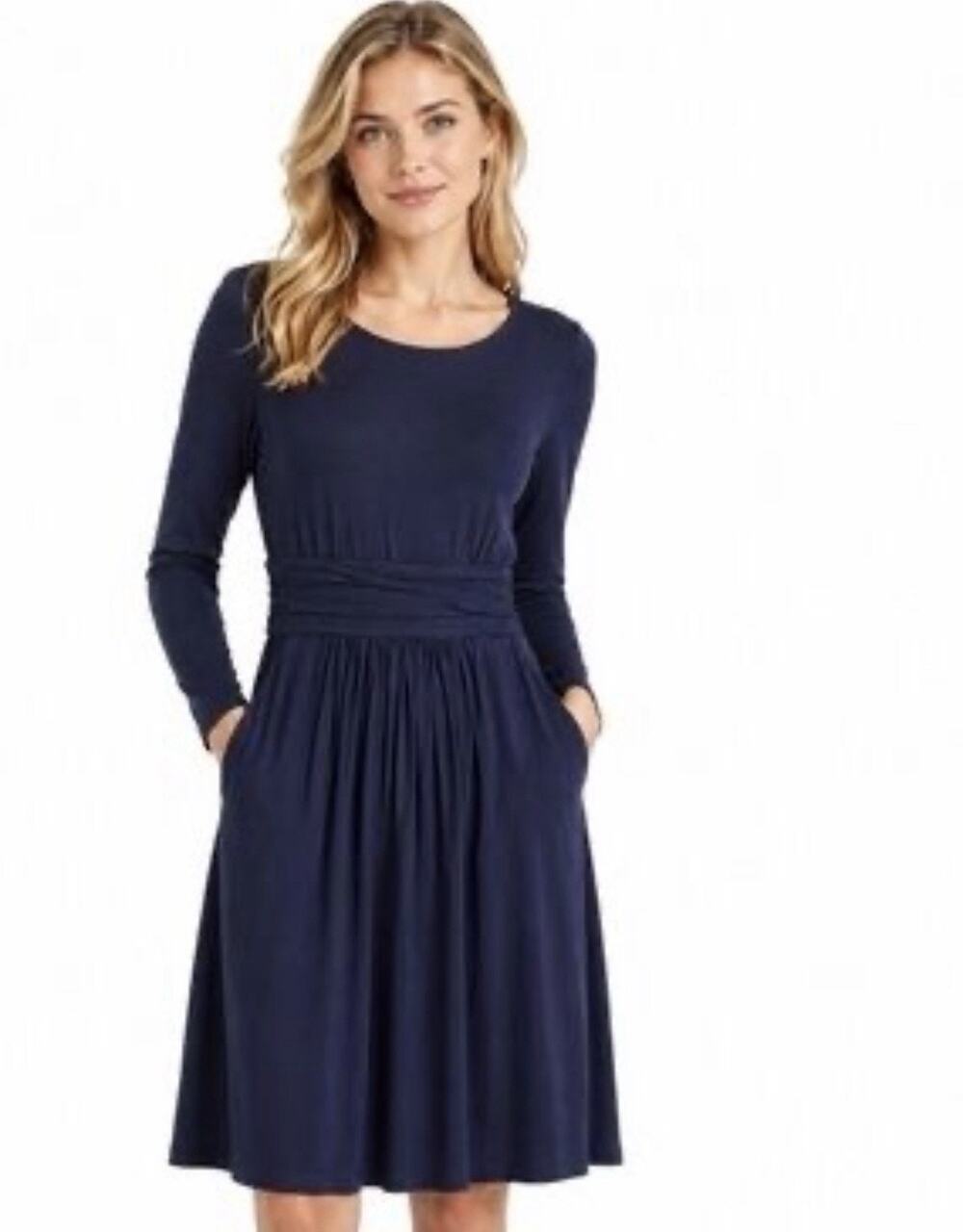 Boden Navy Long Sleeve Abigail Jersey Dress US 8L Cotton Pockets Stretch Casual